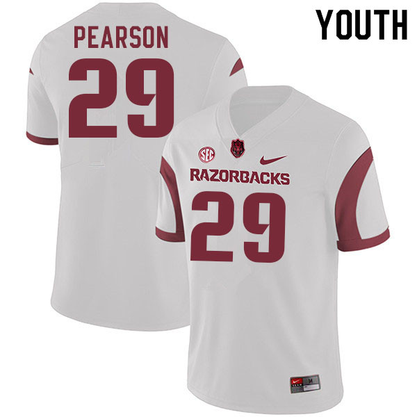 Youth #29 Cade Pearson Arkansas Razorbacks College Football Jerseys Sale-White - Click Image to Close